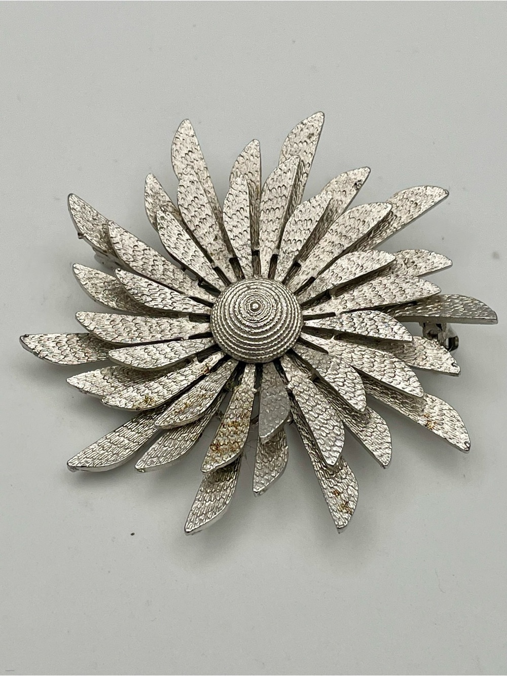 PIM Textured Silver Floral Brooch - Women's Flower Pin